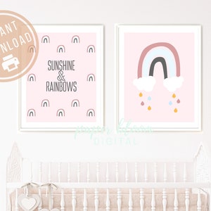 Sunshine and Rainbows Set of 2 Whimsical Nursery Decor | Retro Rainbow ...
