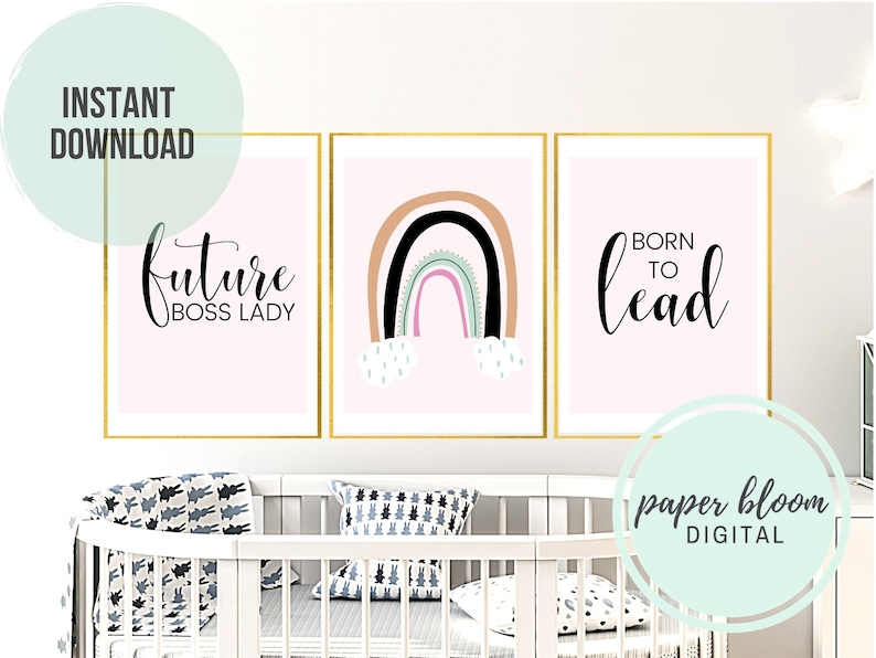 Rainbow Baby Girl Empowered Quotes for Nursery Set of 3 Etsy