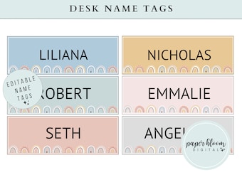 Modern Boho Classroom Labels, Editable Desk Name Labels, Calm Colors Classroom Tags, Printable Classroom Labels, Modern Boho Decor