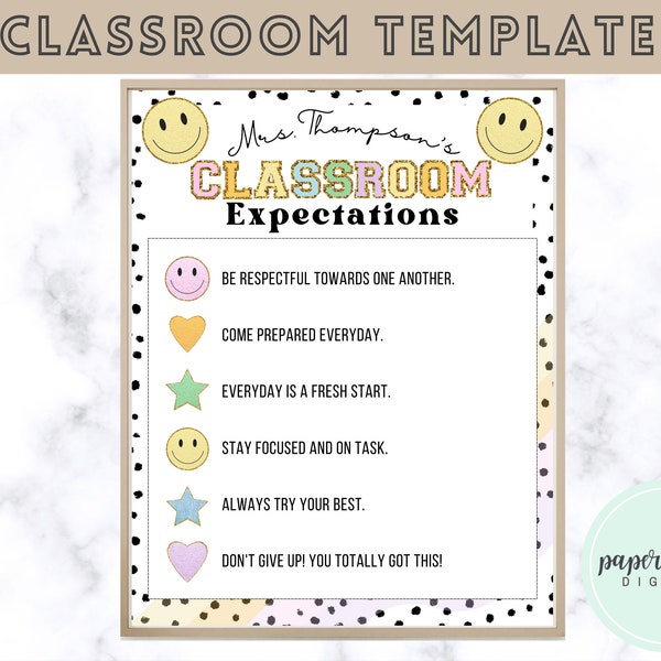 Classroom expectations template etsy