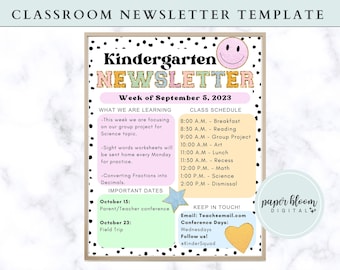 Classroom Newsletter Template for School Teacher Newsletter | Groovy Classroom Template | Faux Chenille Varsity Patch Template for School