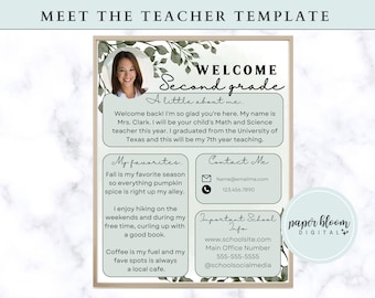 Meet The Teacher Editable Template | Greenery Eucalyptus Theme Classroom Sign | Back to School Contact Sign | Welcome Letter Template