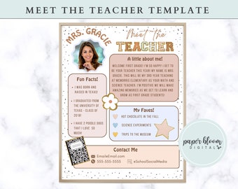 Meet the teacher template for school teacher | Chenille Patches Classroom Decor| Faux Chenille Varsity Teacher Template