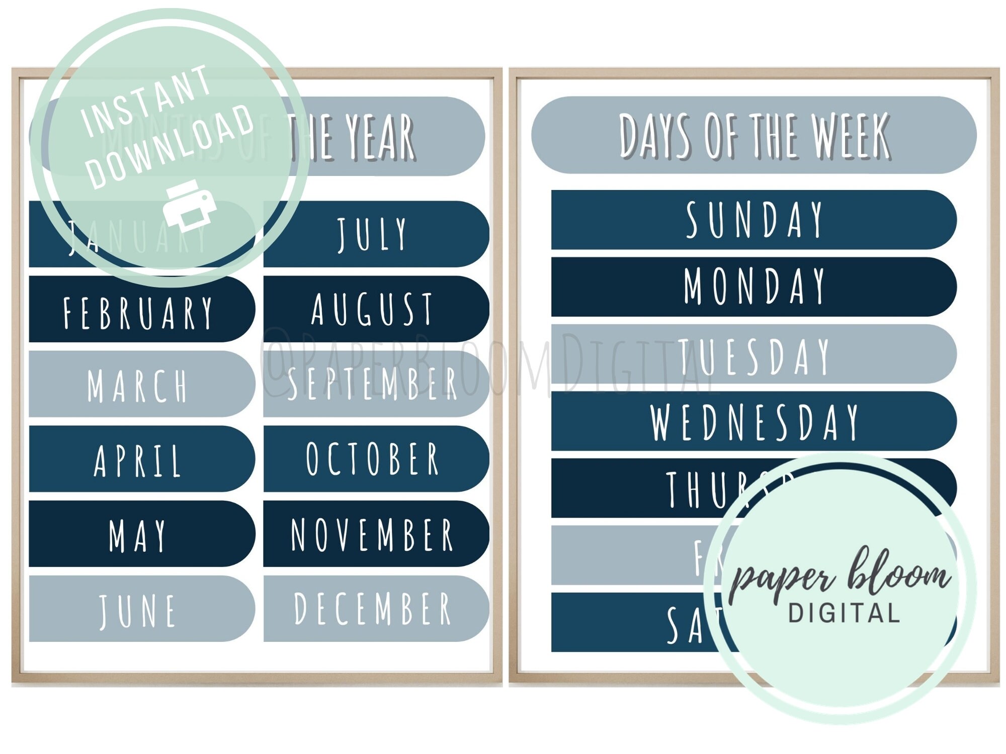 Days of the Week Months of the Year Blue Set of 2 Learning Classroom ...