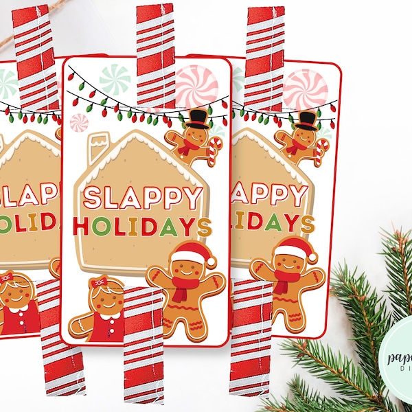 Gingerbread Slappy Holiday Bracelet Tags | Classroom Holiday Party Favors | Happy Holiday Gift Tag | Slap Bracelet Gift | Stocking Stuffers