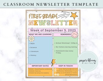 Classroom Newsletter Template for School Teacher Newsletter | Groovy Classroom Template | Faux Chenille Varsity Classroom Template