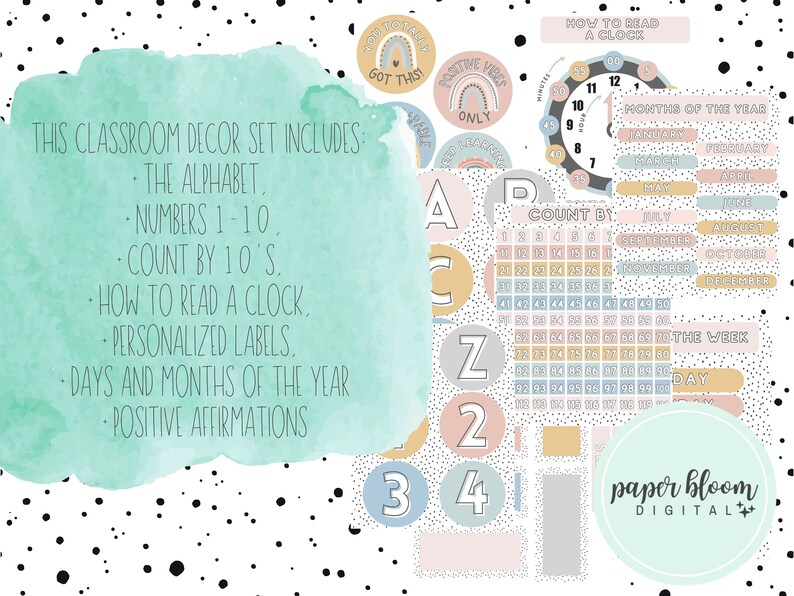 Modern Calm Colors Theme Classroom Decor Set, Printable Labels and ...