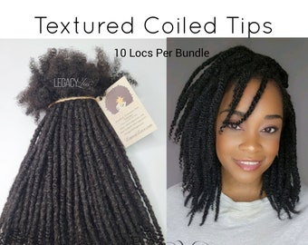 Textured Coil Tip Handmade  Loc Extensions 100% Human Hair 10 Locs Per Bundle