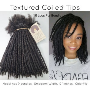 Textured Coil Tip Handmade  Loc Extensions 100% Human Hair 10 Locs Per Bundle