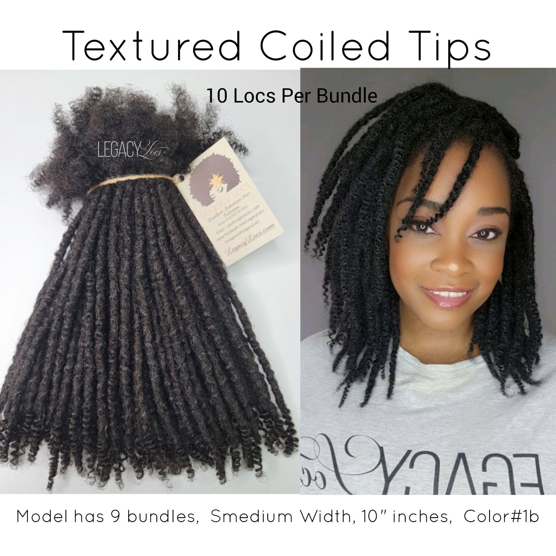 Textured Coil Tip Handmade Loc Extensions 100% Human Hair 10