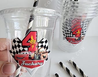 Route 66 Party Cups: Opt. Lids and Straws (Customize Age/Name)