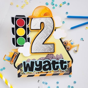 Construction Cake Topper: 3D (Customize) Opt. Lights/shaker