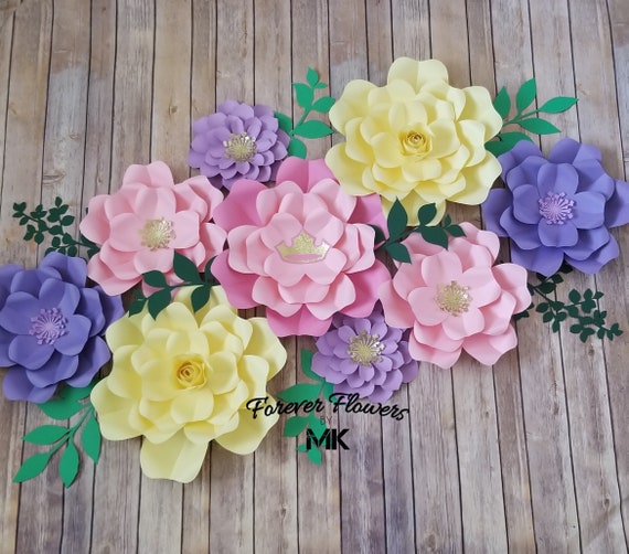 Deluxe Aurora Set 9 Large Paper Flowers Birthday Backdrop