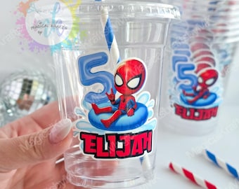 Spidey Pool Party Cups: Customize Size, Color, Name