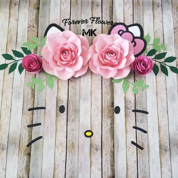 Hello Kitty Inspired Set: 4 pc Large Paper Flowers |Hello Kitty Face |Theme Decor |Baby Shower Backdrop |Nursery Wall Decor |Birthday Decor Il_570xn