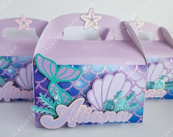 Mermaid Favor Boxes: 3D (Customize Colors, Age and Name)