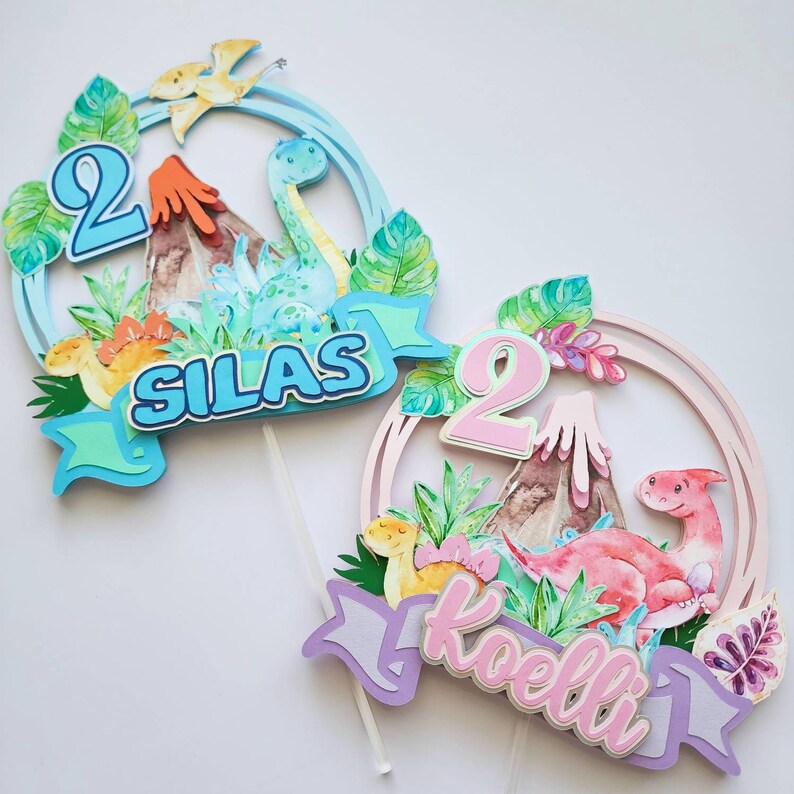 Watercolor Dinosaur Cake Topper 3D customize Etsy