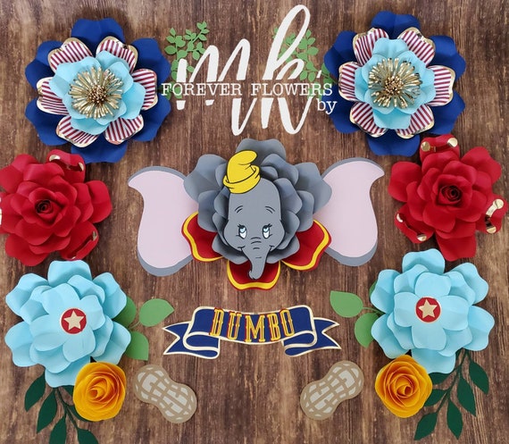 Dumbo Set: 9 pc Large Paper Flowers |Customizable |Dumbo Theme Decor |Circus theme |Desert table Backdrop |Dumbo baby shower decor |Disney Il_570xn