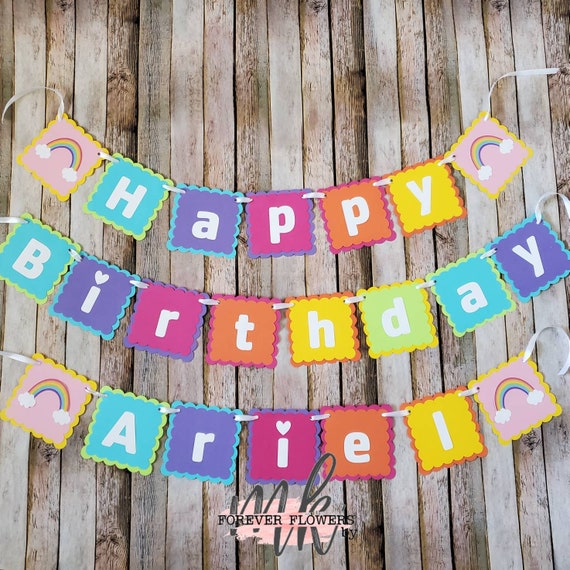 Rainbow Banner (Customizable) - Rainbow Theme| Trolls Theme| Birthday Banner |Trolls Birthday Banner |Birthday Decorations |Rainbow Il_570xn