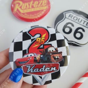 Route 66 Button Pins 3" wide: (Customize Age/Name)