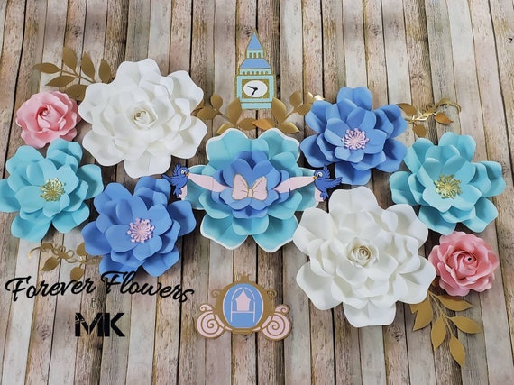 Deluxe Cinderella Set: 7-9 pc Large Paper Flowers | Customizable|Princess Theme |Nursery Wall Decor |Girls Room Decor |Baby Shower Il_570xn