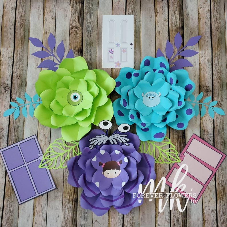 Monsters Inc 3 Pc Flowers Large Paper Flower Backdrop Display Paper Roses Desert Table Backdrop Monsters Inc Wall Decor Birthday Boo