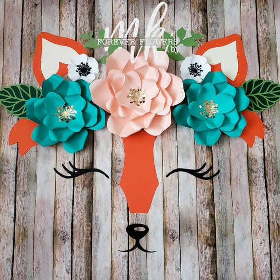 Foxy Loxy Set: 5 pc Large Paper Flowers |Flowers and Fox Face |Fox Theme Decor |Baby Shower |Fox Nursery Wall Decor |Woodland Creatures Il_570xn