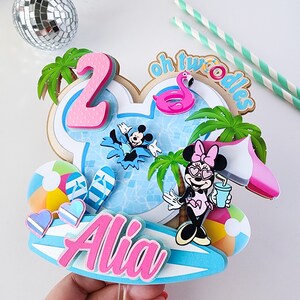 Minnie Pool Party Cake Topper: 3D/Opt. Shaker (Customize Age/Name/Characters)