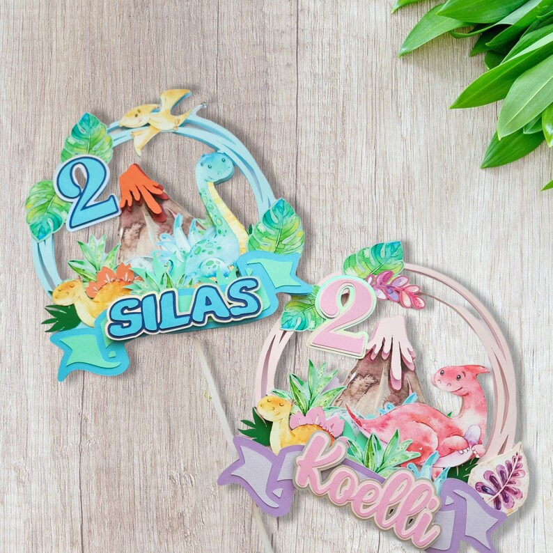 Watercolor Dinosaur Cake Topper 3D customize Etsy