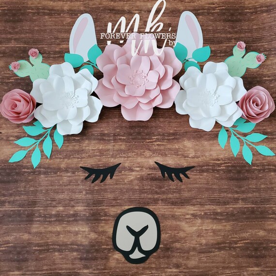 Boho Llama Set: 5 pc Large Paper Flowers |Customizable Colors|LlamaFace |Llama Theme Decor |Baby Shower |Llama Wall Decor |Birthday backdrop Il_570xn