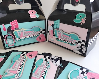 50&#39;s Diner Favor Boxes: 3D (Customize Colors, Age and Name)