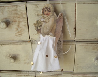 Decorative pendant, Christmas.. Angel, vintage, brocante, handmade, made of paper.. Victorian Christmas.. beautiful... With glitter.
