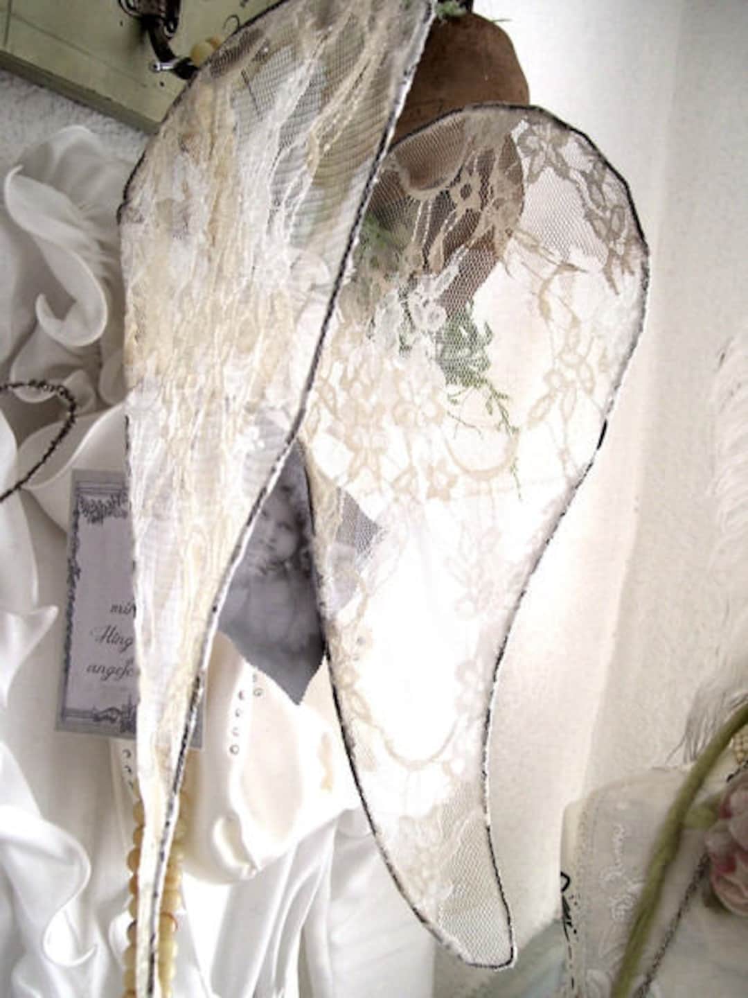 Angel Wings Made of Partly Antique Material, Lovingly Handmade Approx. 31 Cm Long Brocante Wings, Wings Made of Lace Beautiful - Etsy UK