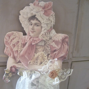 Wundervoller victorianischer Papier Anhänger ,eineVintage Frau,liebevoll handgefertigt