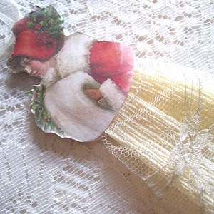 Winter decoration pendant, vintage, handmade, Victorian paper figure.