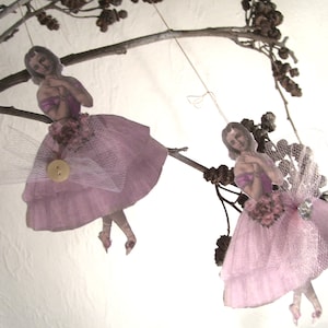 Set of 2 decorative hanging paper, vintage 12 cm, ballerina