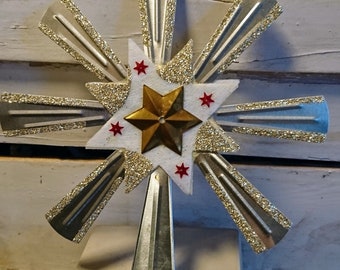 Wonderful, antique Christmas tree/Christmas tree lace. 50s... vintage, brocante, shabby. silver, gold. Leonian wire Lauscha Gablonz