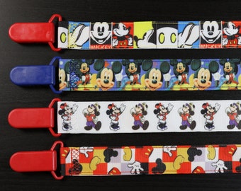 Pacifier Clip: Disney Mickey Minnie Mouse Mickey Ears Disney Cruise Characters | boy & girl ribbon paci holder, baby shower gift, binky mam