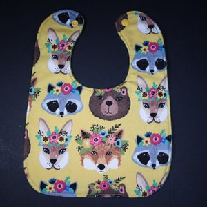 Baby Bib: Woodland Animals with Flower Wreaths | Girl Baby Drool Bib