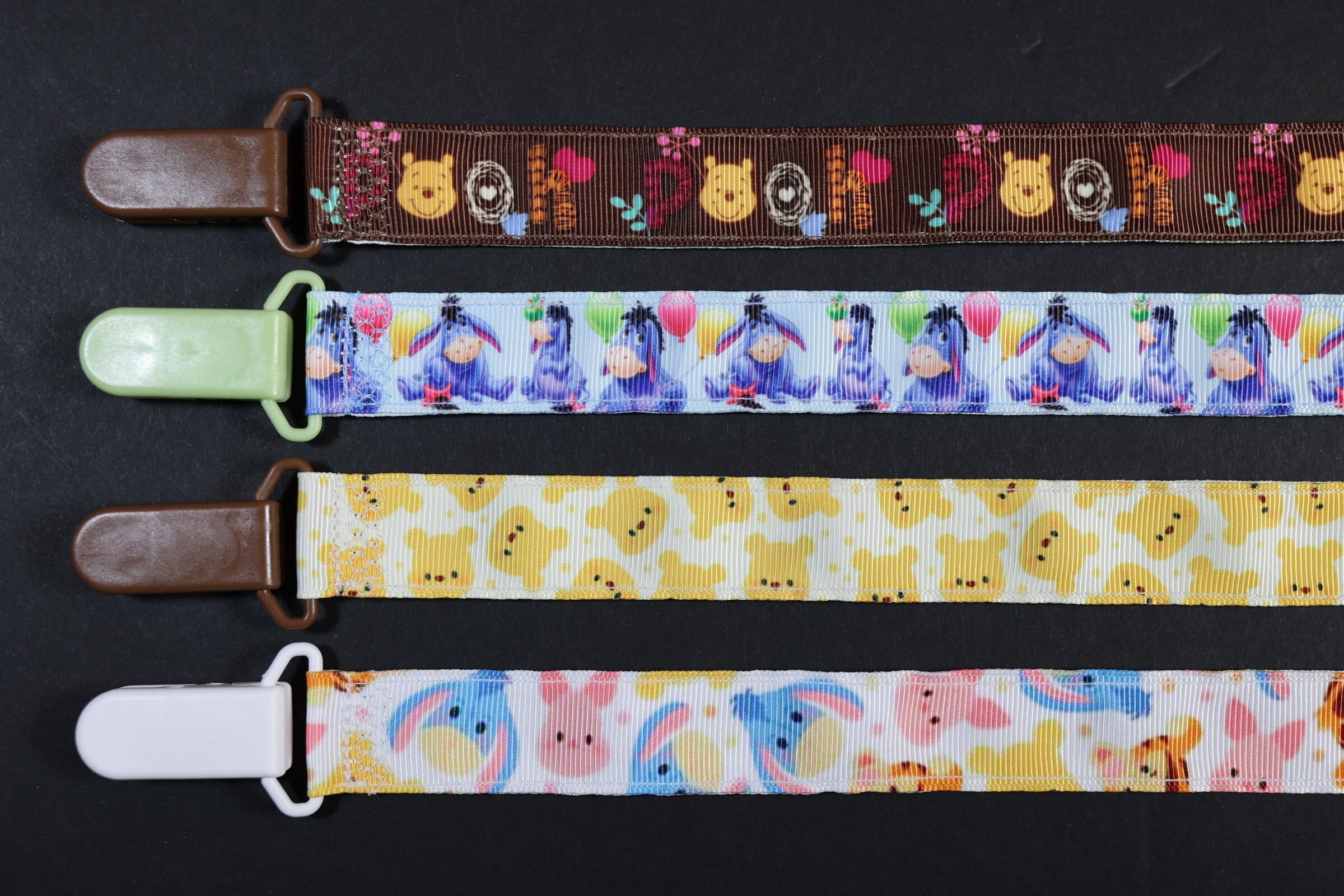 Pacifier Clip: Winnie the Pooh, Eeyore, Tigger, Piglet | boy & girl ribbon paci holder, baby shower gift, binky soothie