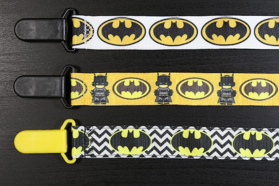 Baby Boy Girl Pacifier Clip Holder Ribbon Little Super Heroes Batman Superman