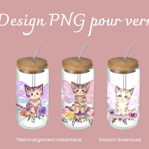 chat mignon féerique avec aile de fée style aquarelle png pour transfert sublimation cricut