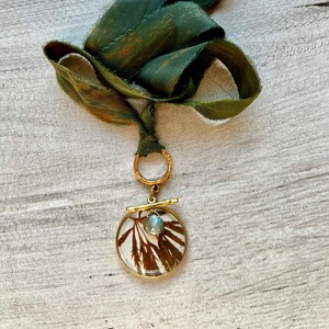 Maple Creme, pressed flower jewelry, botanical necklace, real pressed flower necklace, preserved flowers resin, necklace, ecoprinted silk