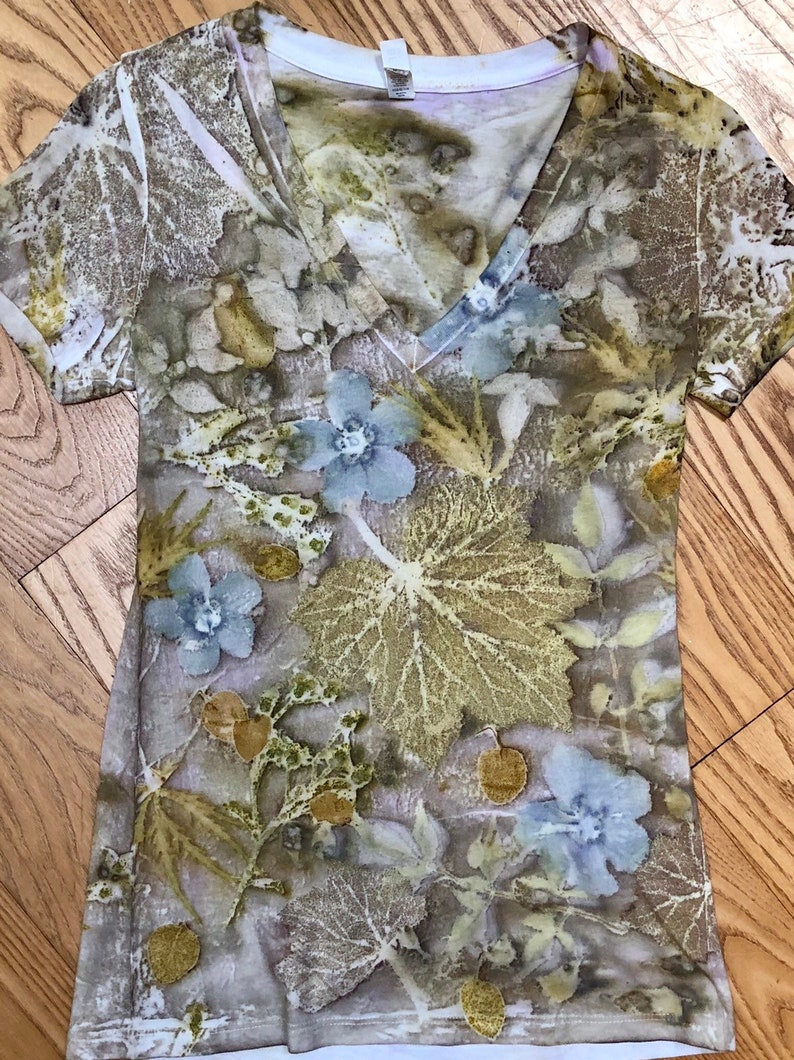 Autumn Dawn Palette Ecoprinted Ladies V-Neck T