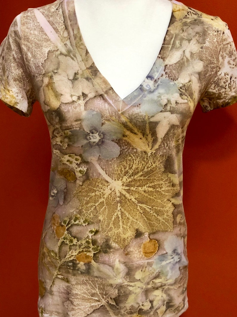 Autumn Dawn Palette Ecoprinted Ladies V-Neck T