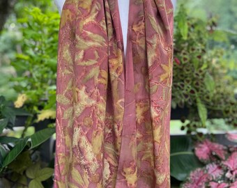 Rose Gold botanical print scarf silk ecoprint nature print fabric women's floral print boho lux scarf fae clothing red silk scarf nouveau