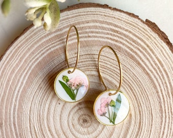 Polymer Clay Earrings | Statement Earrings | Handmade Earrings | Pressed flowers hoops