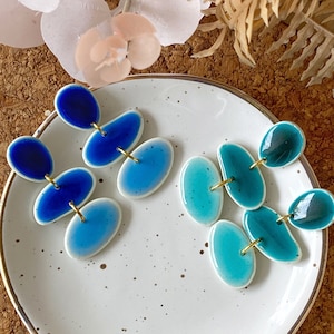 Handmade Polymer Clay Pebble Earrings: Glazed Ceramic Look, Ocean Colors