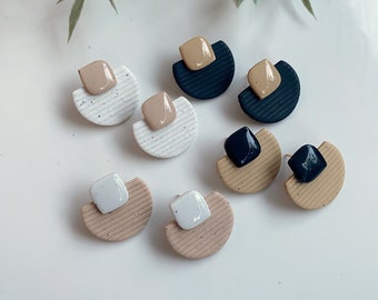 Polymer Clay Earrings | Statement Earrings | Statement Studs | Neutral colors