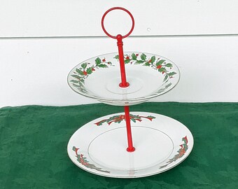 Vintage 2-Tier Christmas Plate/Cake Serving Stand (519)